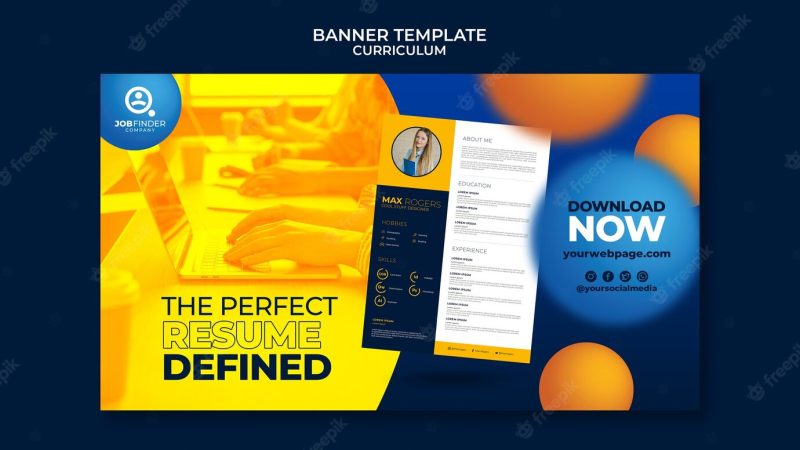 Create perfect resume horizontal banner Free Psd