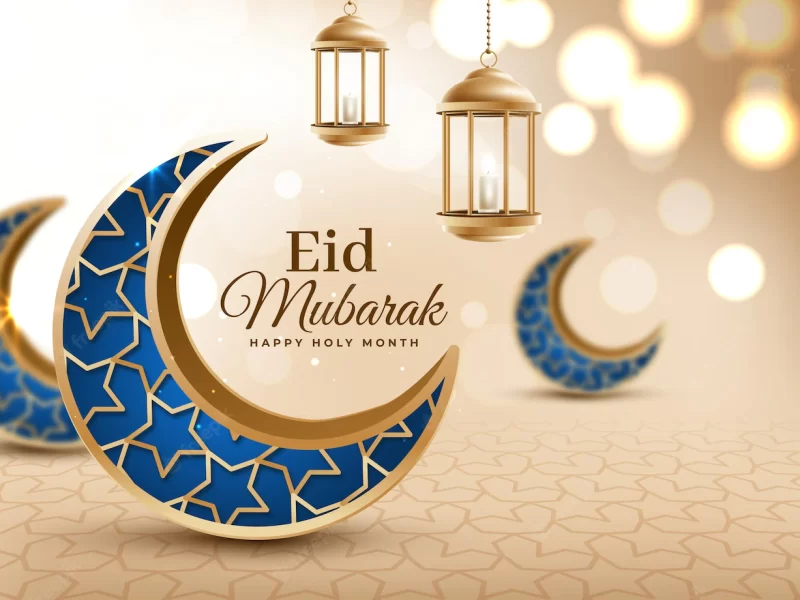 Crescent blue moons realistic eid mubarak Free Vector