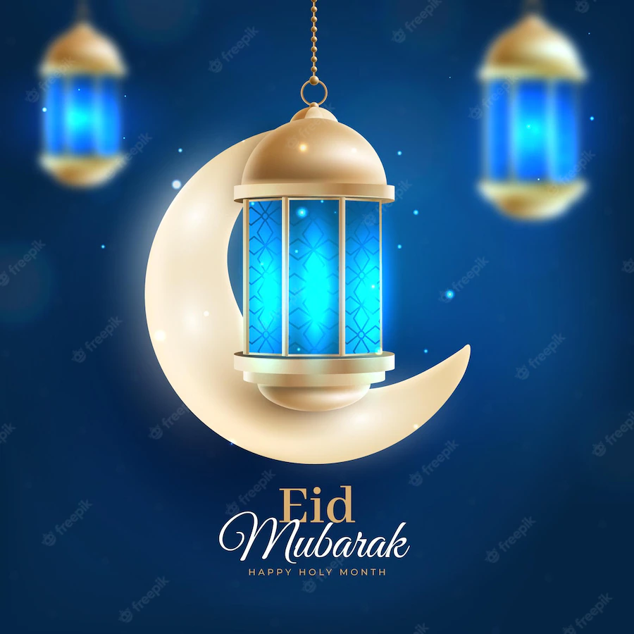 Crescent Moon Blue Light Realistic Eid Mubarak 52683 37667