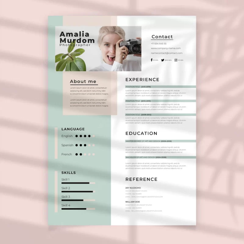 Curriculum vitae with photo template Free Vector