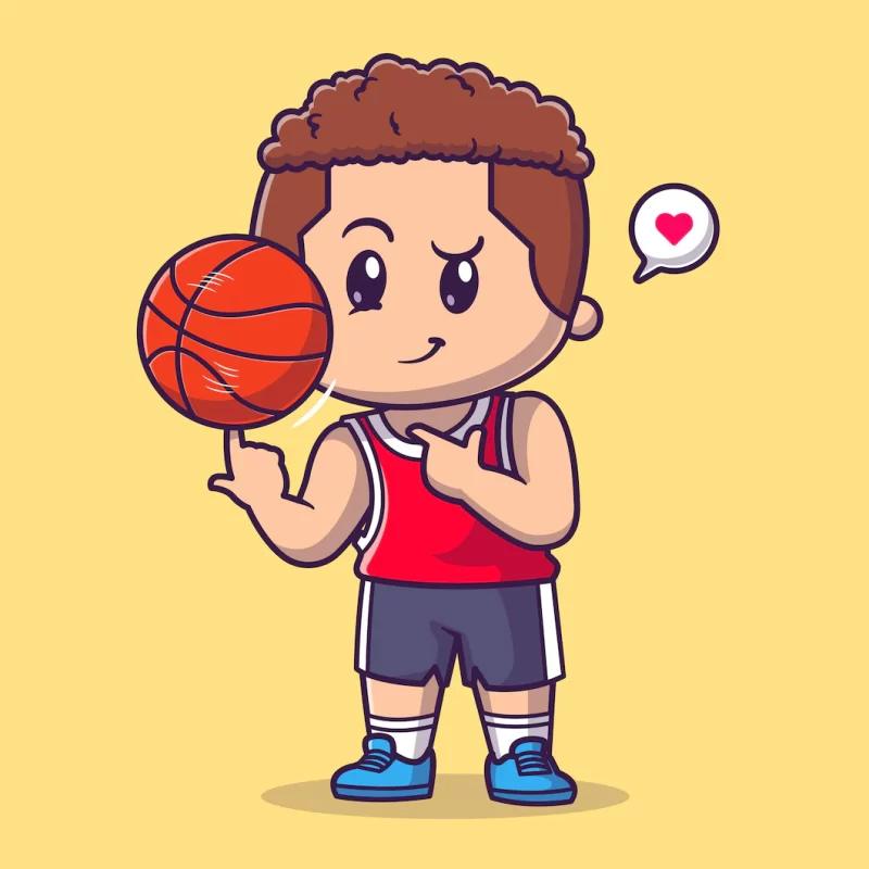 Cute boy playing basket cartoon vector icon illustration. people sport icon concept isolate