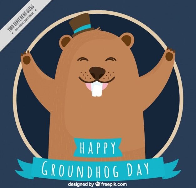 Dark blue background of happy groundhog Free Vector