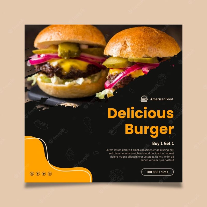 Delicious burger squared flyer template Free Vector