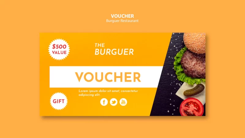 Delicious fast food burger voucher Free Psd