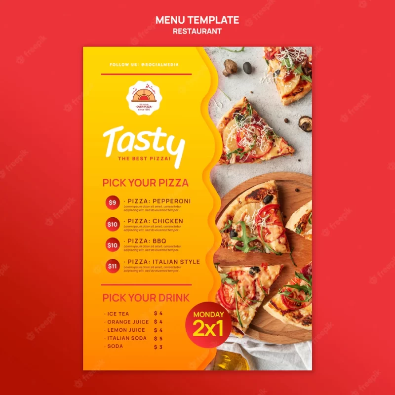 Delicious pizza restaurant menu template Free Psd