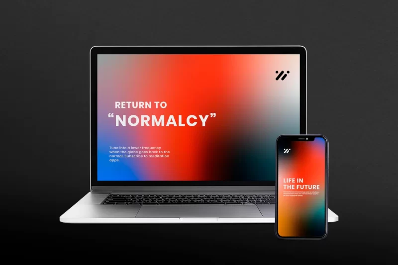 Digital device screen mockup vector with laptop and smartphone with gradient wallpapers Free Psd