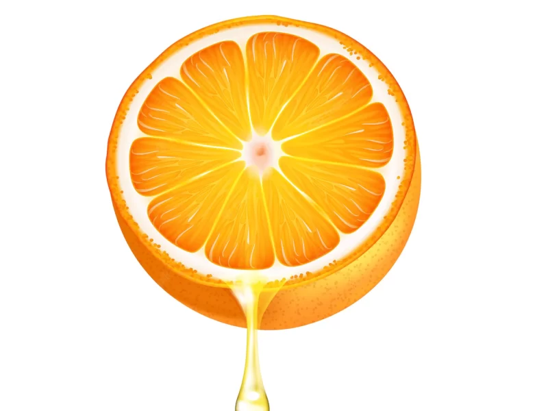 Drop of juice dripping from orange half Free Vector