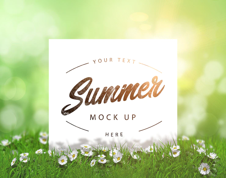 Editable Summer Mock Up With Blank Card Nestled Grass With Daisies 1048 10749