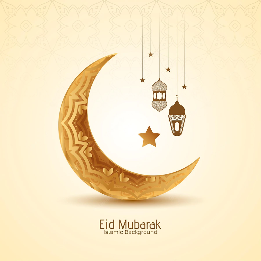 Eid Mubarak Festival Golden Crescent Moon Lanterns Background 1055 10262