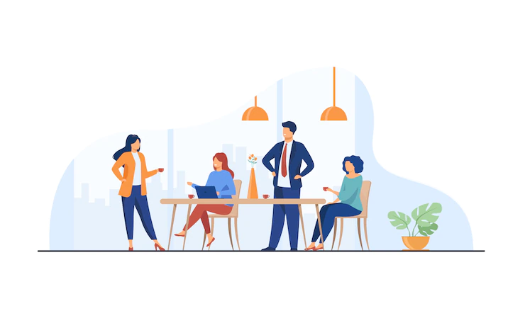 Employees Meeting Office Kitchen Drinking Coffee 74855 5237