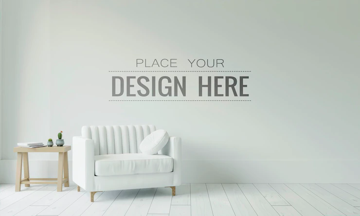 Empty wall interior furniture 3d psd mockup Free Psd