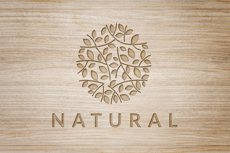 Engraved wood logo effect, botanical leaf template design for wellness business psd Free Psd