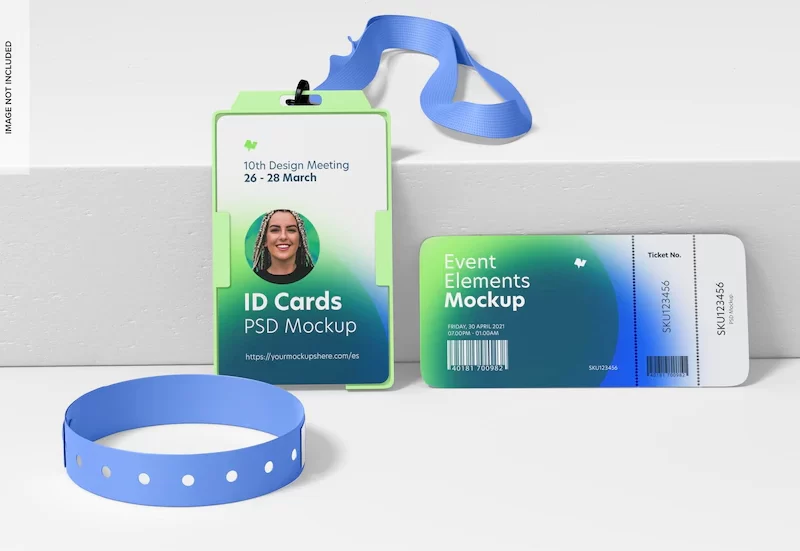 Event elements ID cards mockup, front view Free Psd