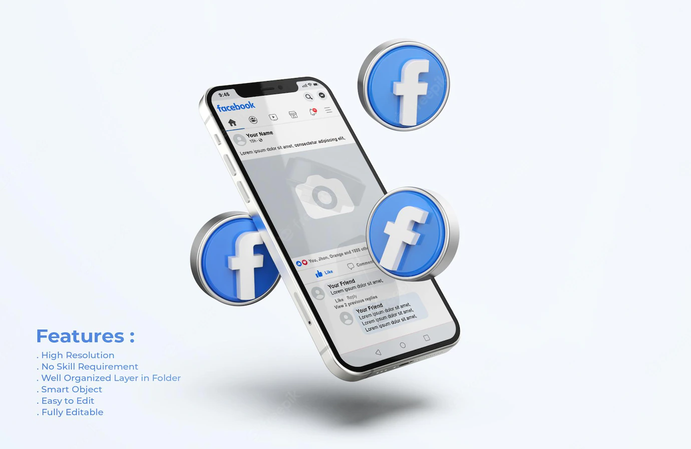 Facebook Mobile Phone Mockup With 3d Icons 106244 1578