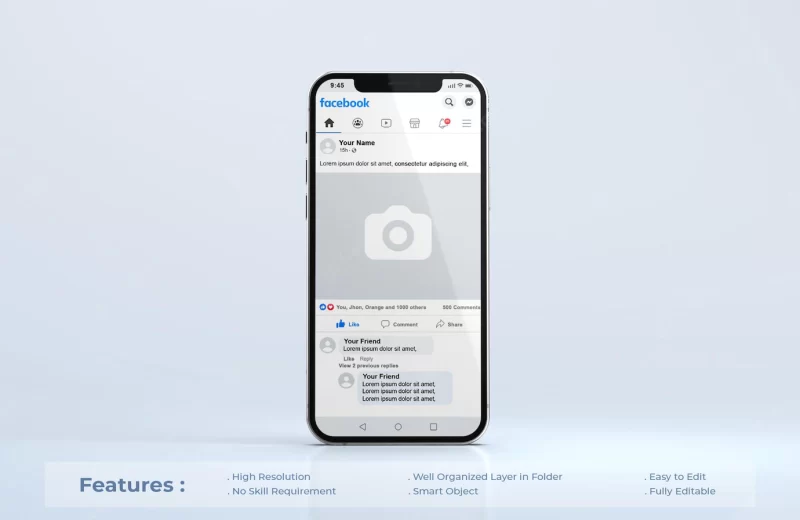 Facebook on mobile phone mockup Free Psd