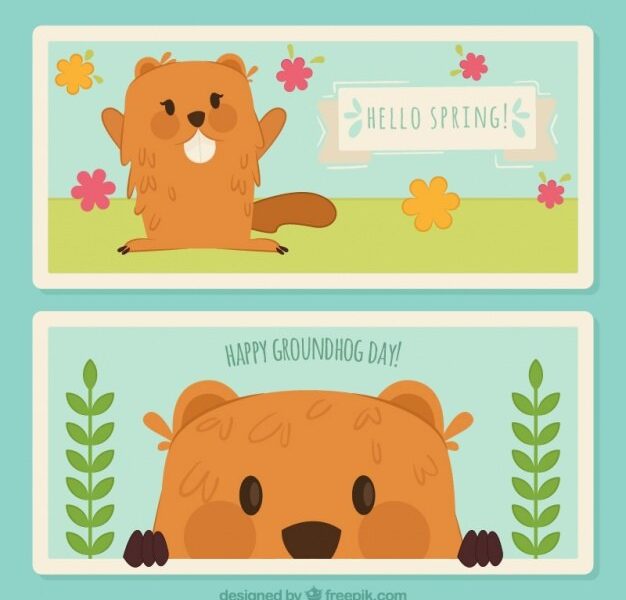 Fantastic banners with cute groundhog Free Vector