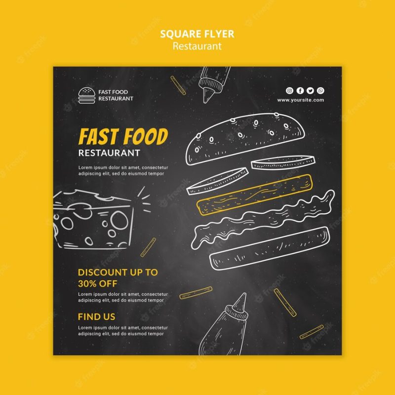 Fast food restaurant squared flyer Free Psd