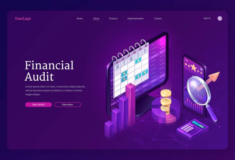 Financial audit isometric landing page Free Vector