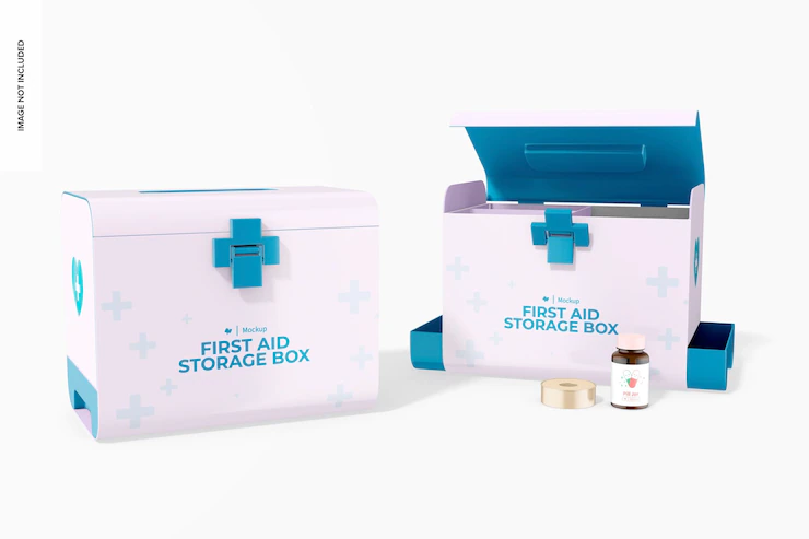 First aid boxes with compartments mockup Free Psd