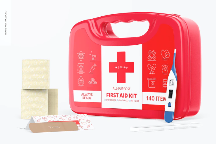 First aid kit scenes mockup, left view Free Psd