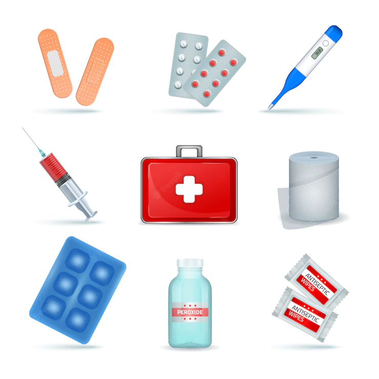 First Aid Kit Supply Emergency Medical Products Realistic Set With Elastic Bandage Antiseptic Wipes 1284 27381