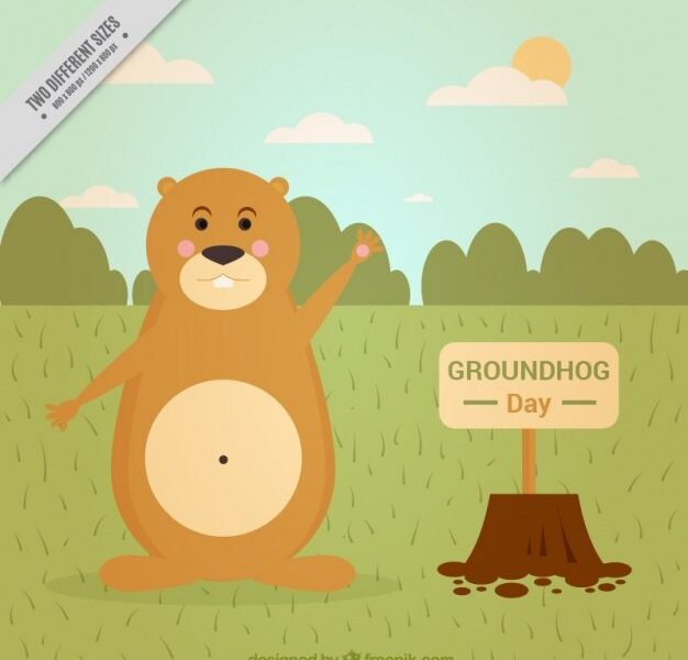 Flat background of happy groundhog Free Vector