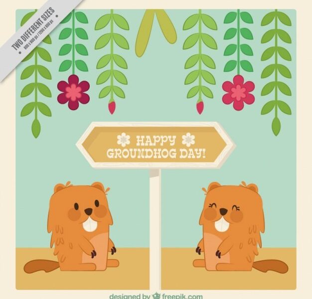 Flat background with floral decoration for groundhog day Free Vector