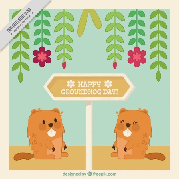 Flat Background With Floral Decoration Groundhog Day 23 2147597356