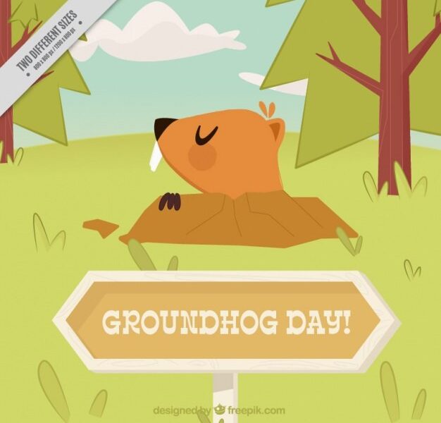 Flat background with groundhog and trees Free Vector