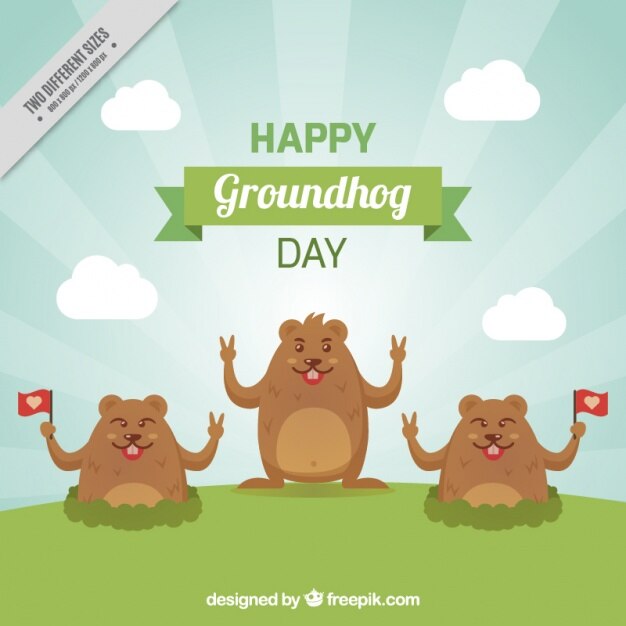 Flat Background With Three Smiling Groundhogs 23 2147594875