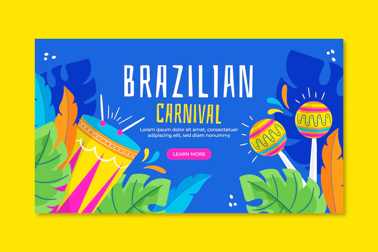 Flat brazilian carnival horizontal banner Free Vector