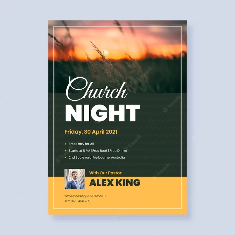 Flat church flyer with photo Free Vector