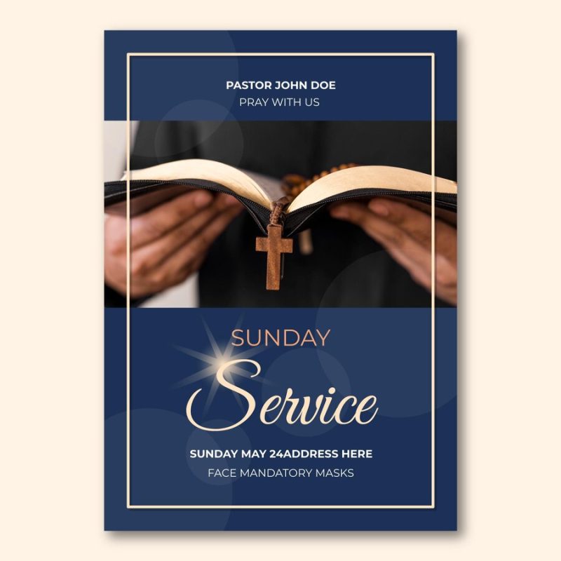 Flat church flyer with photo Free Vector