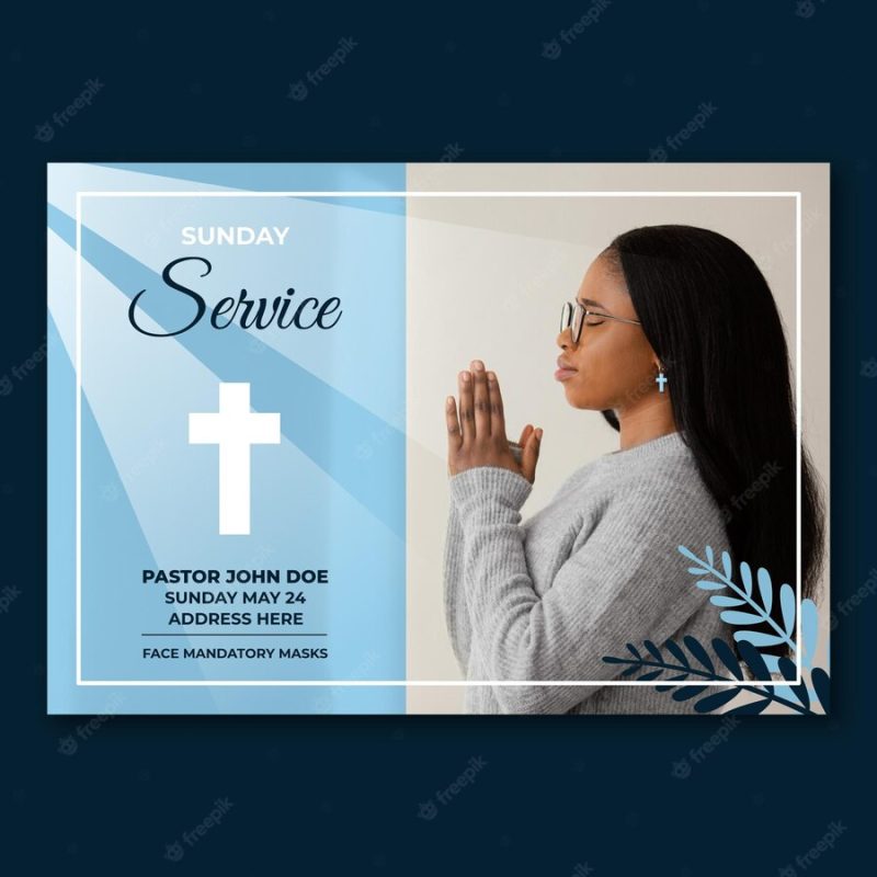 Flat church flyer with photo Free Vector