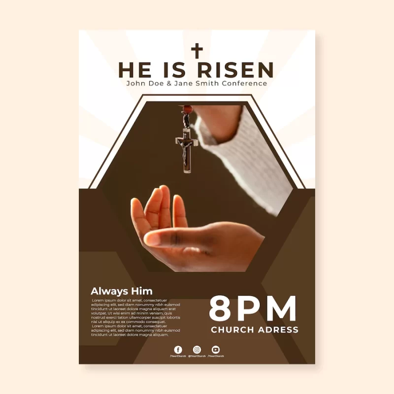 Flat church flyer with photo Free Vector