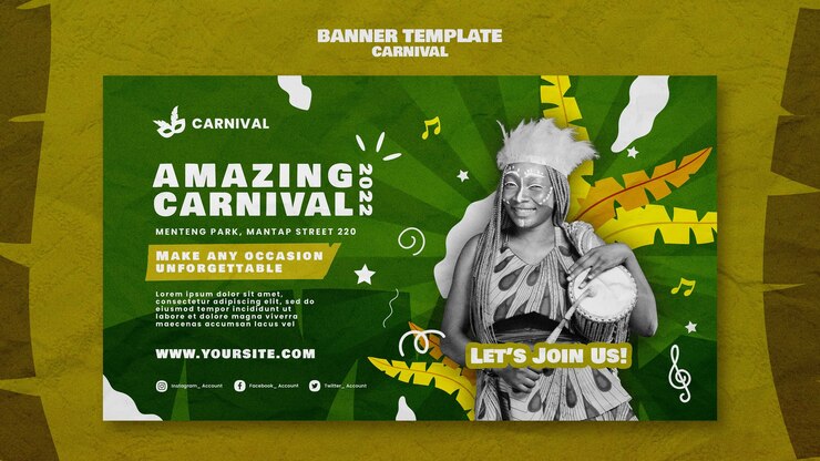 Flat design banner carnival template Free Psd