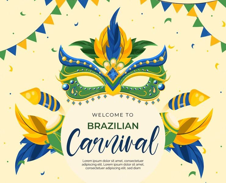 Flat design brazilian carnival theme with masks Free Vector