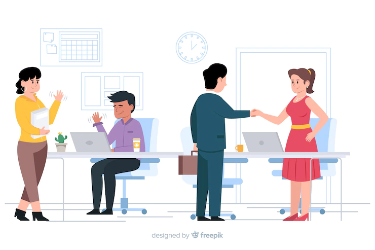 Flat Design Characters Greeting Workplace 23 2148266596