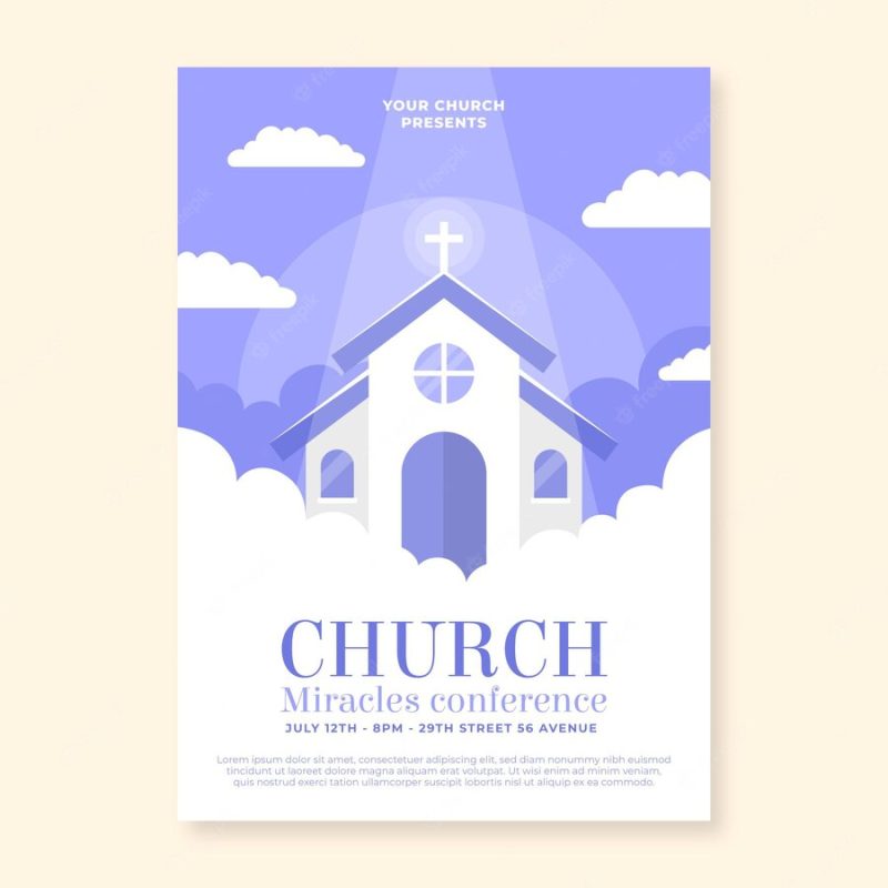 Flat design church flyer Free Vector