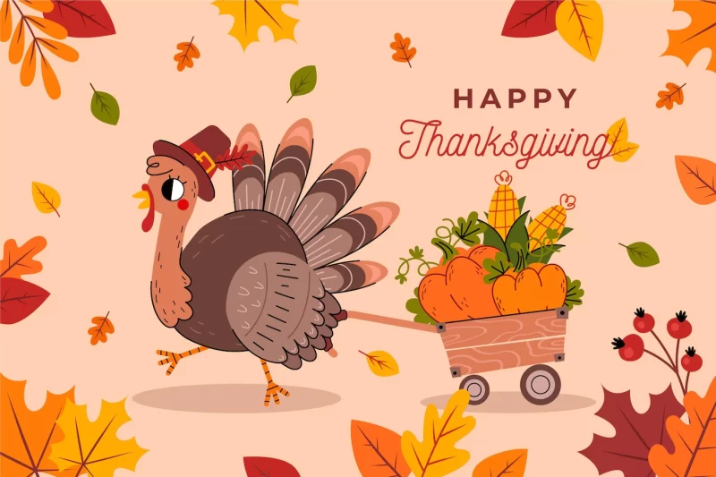 Flat design thanksgiving background with turkey Free Vector