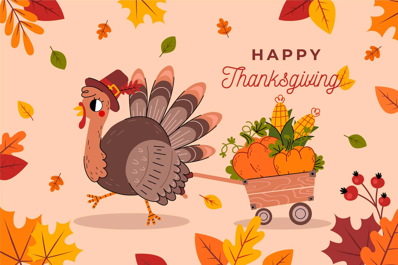 Flat Design Thanksgiving Background With Turkey 52683 47186