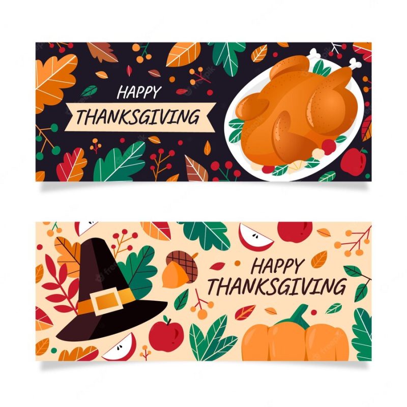 Flat design thanksgiving banners set Premium Vector