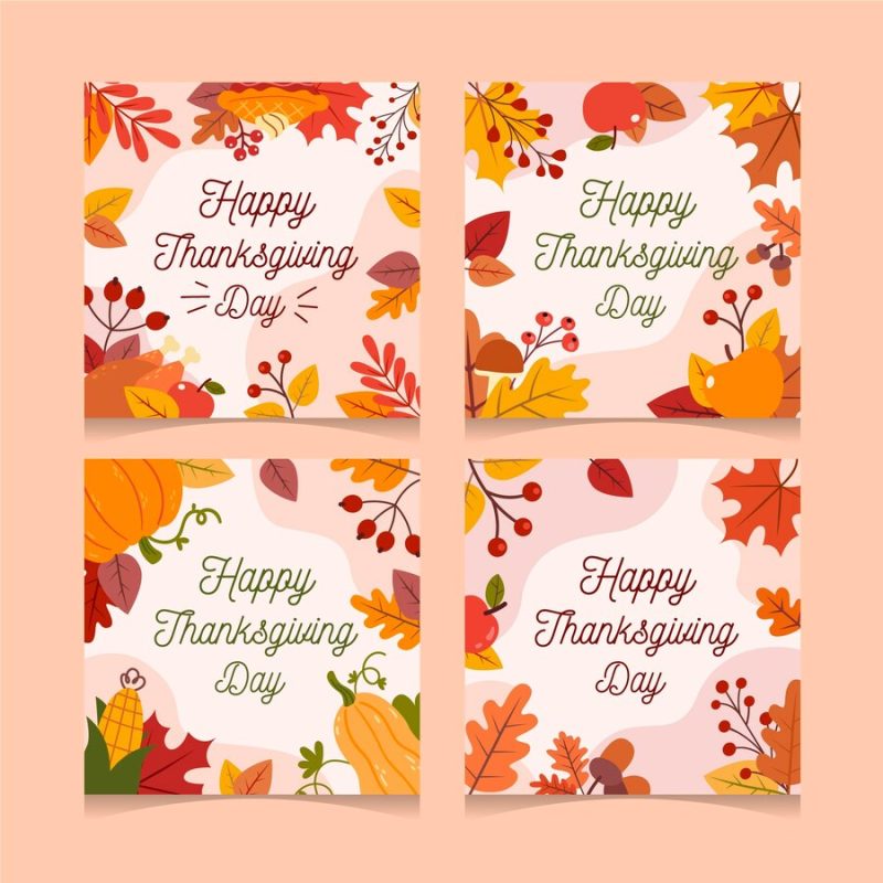 Flat design thanksgiving instagram posts Free Vector