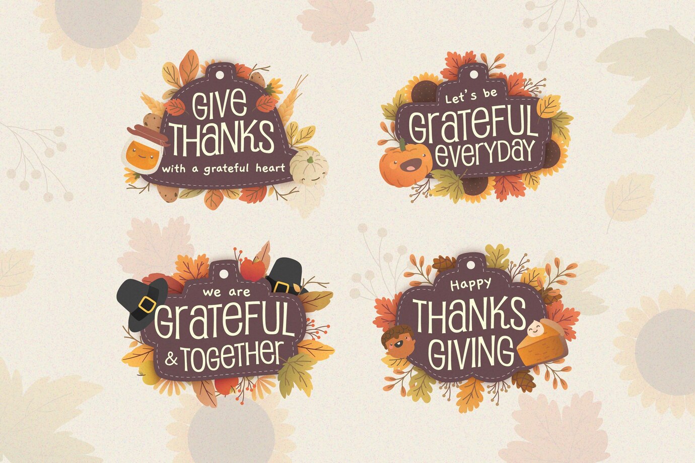 Flat Design Thanksgiving Label Collection 52683 47359