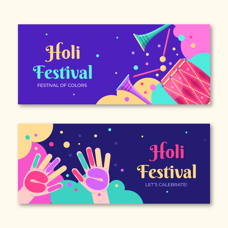 Flat Holi Horizontal Banners Set 23 2149273857