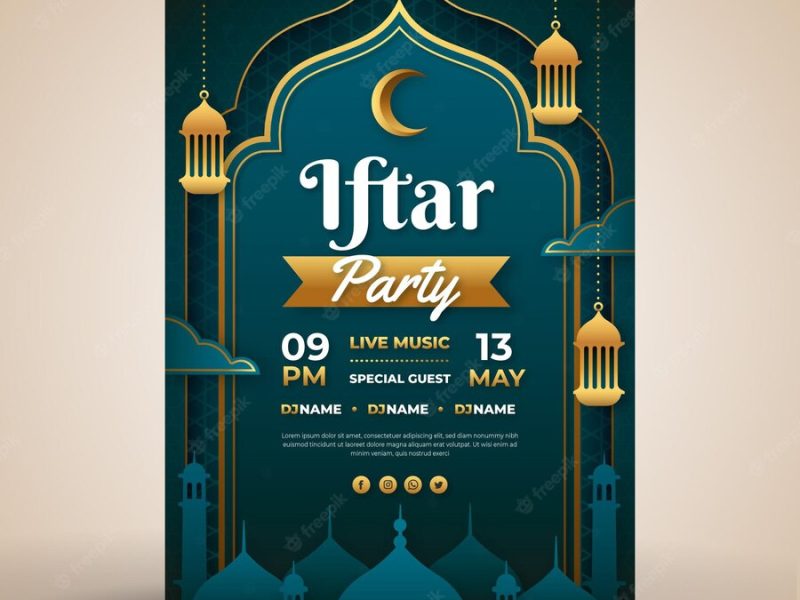 Flat iftar poster template Free Vector