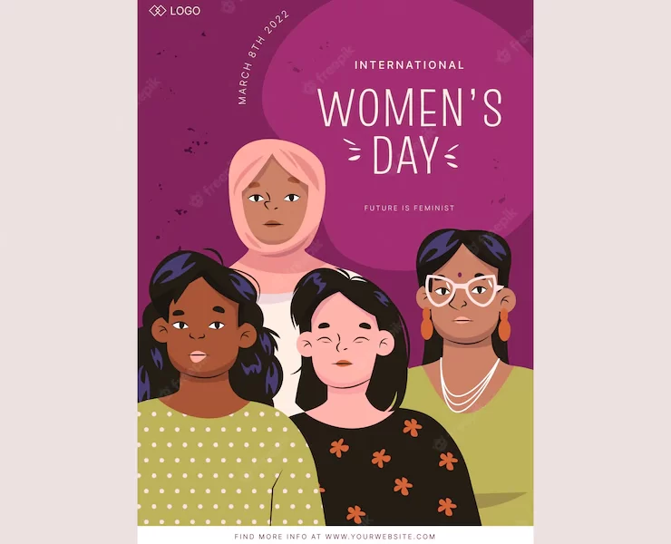 Flat international women’s day vertical poster template Free Vector