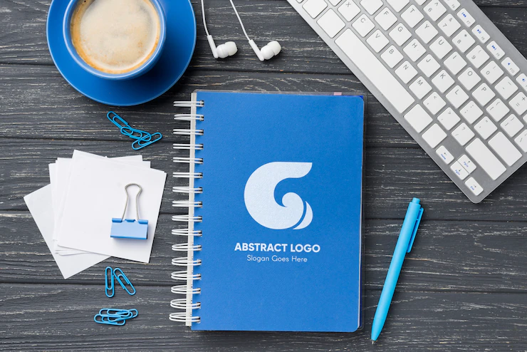 Flat Lay Notebook Mock Up Stationery Near Coffee Keyboard 23 2148530246