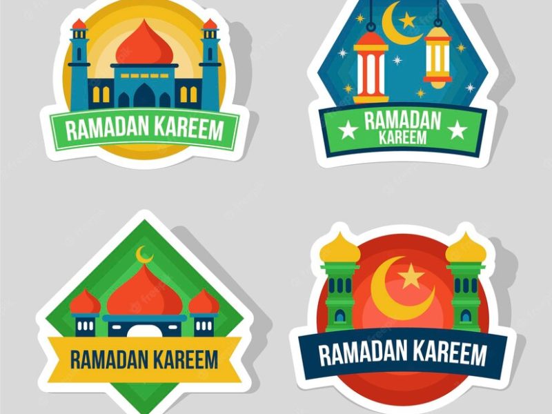 Flat ramadan badge collection Free Vector