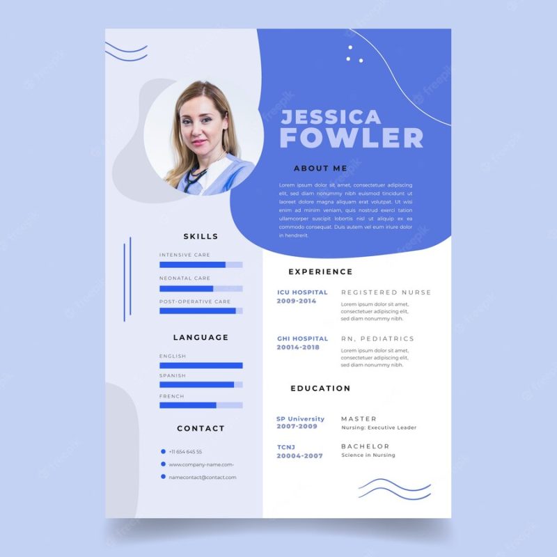 Flat registered nurse resume template Free Vector